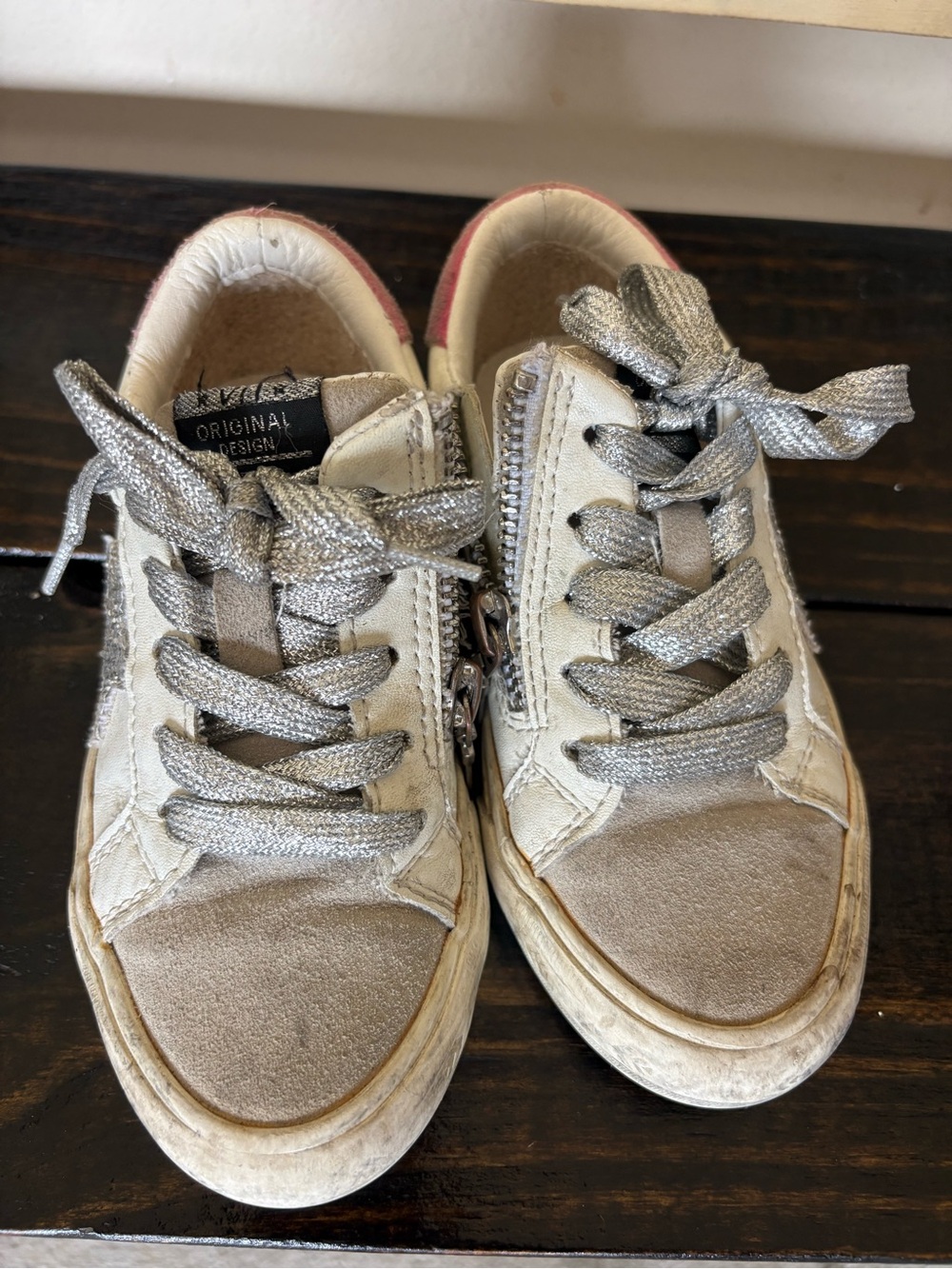 Vintage Havana Kids Sneakers in Silver and Cream with Pink Accent